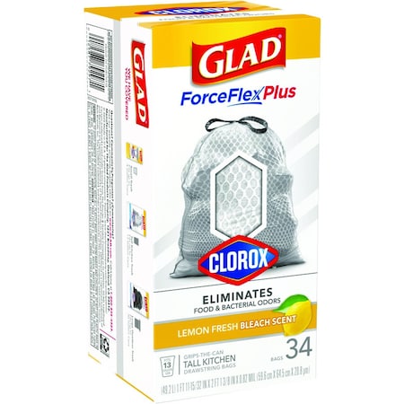 Glad Glad Force Flex Plus 13 gal Lemon Scent Tall Kitchen Bags Drawstring 34 pk 0.82 mil 79297